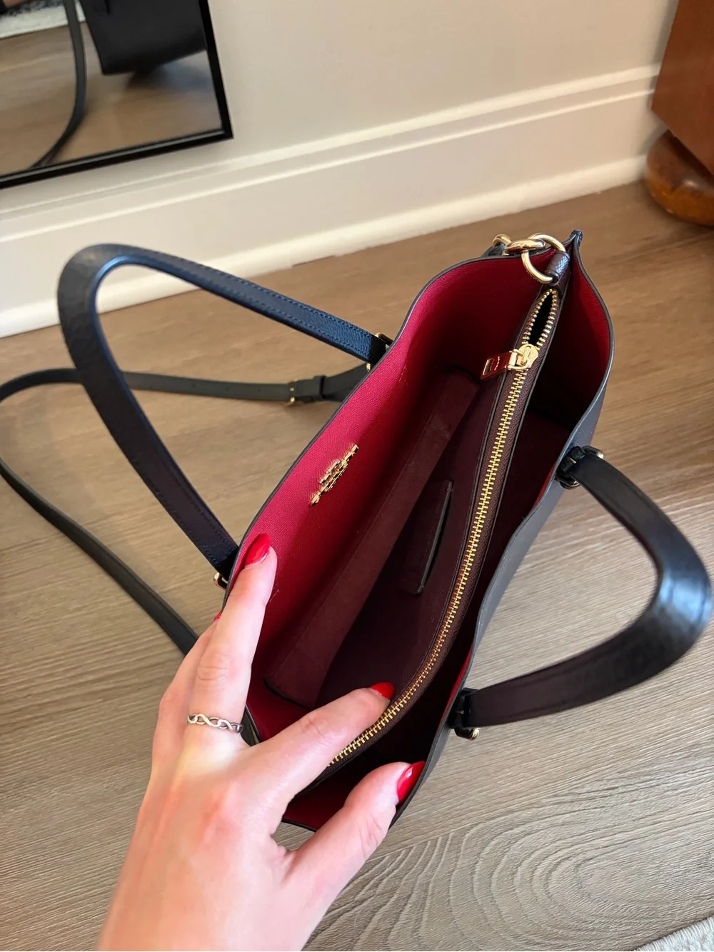Coach Black Small Top-Handle Purpse with Red Interior and Gold Hardware